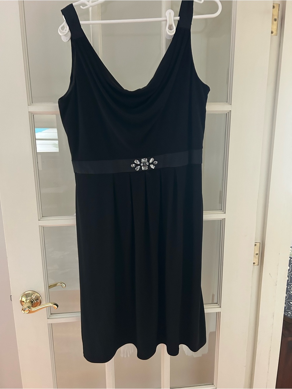 Evan Picone Black Sleeveless Midi Dress with Jeweled Waistband